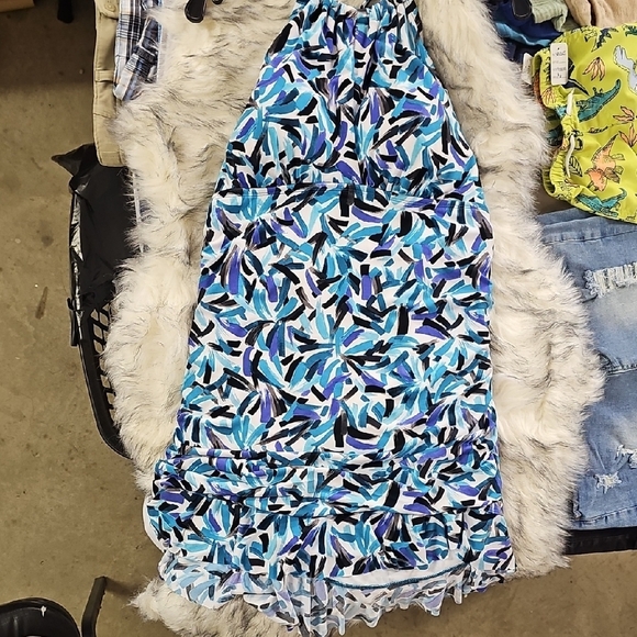 Vibrant Blue and Black Halter Dress - Picture 1 of 3
